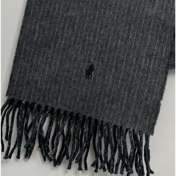 Polo Ralph Lauren Other - Polo Ralph Lauren Lambswool Blend Scarf Gray Black Reversible Striped 61” X 10”
